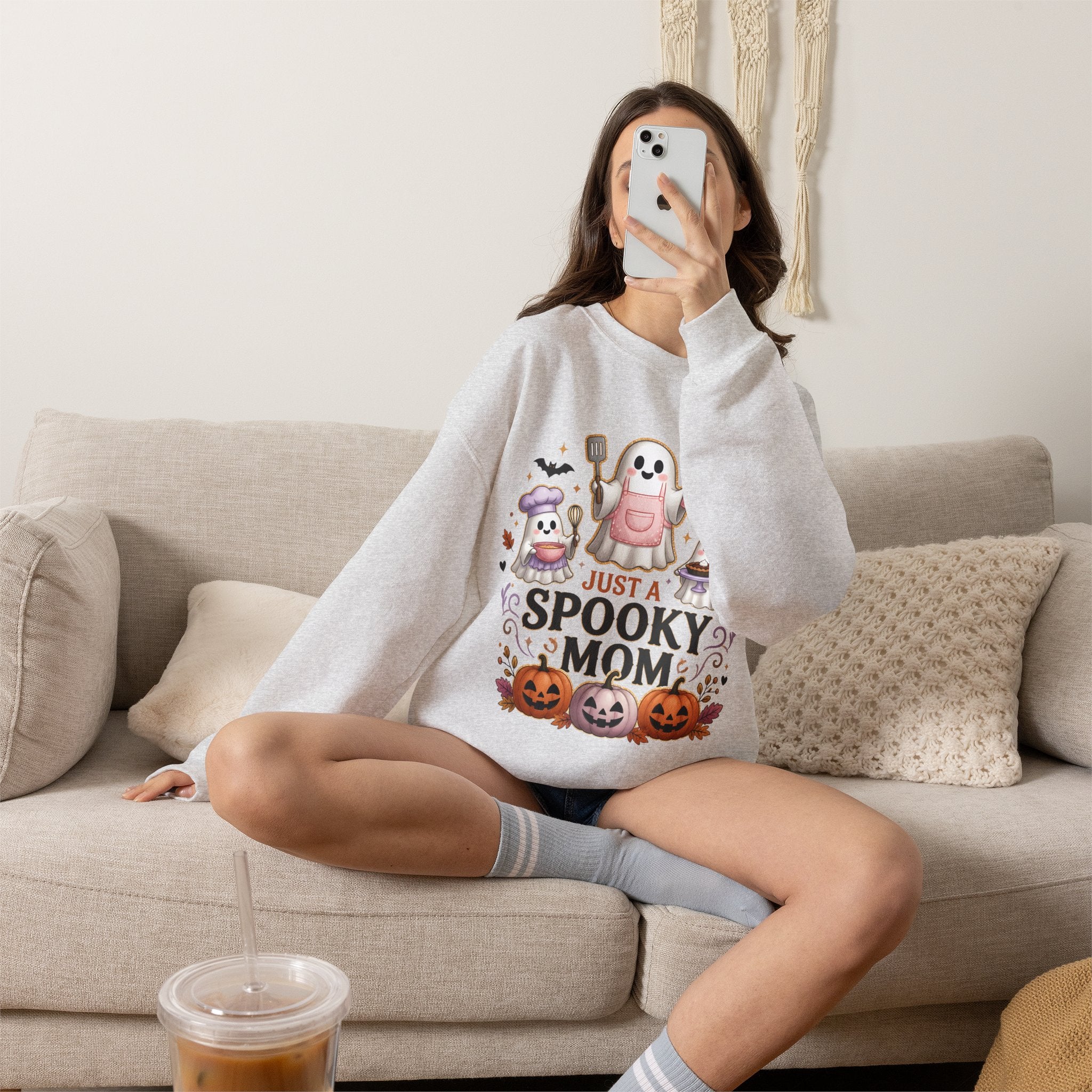Spooky Mom Crewneck Sweatshirt – Cute Halloween Ghosts & Pumpkins