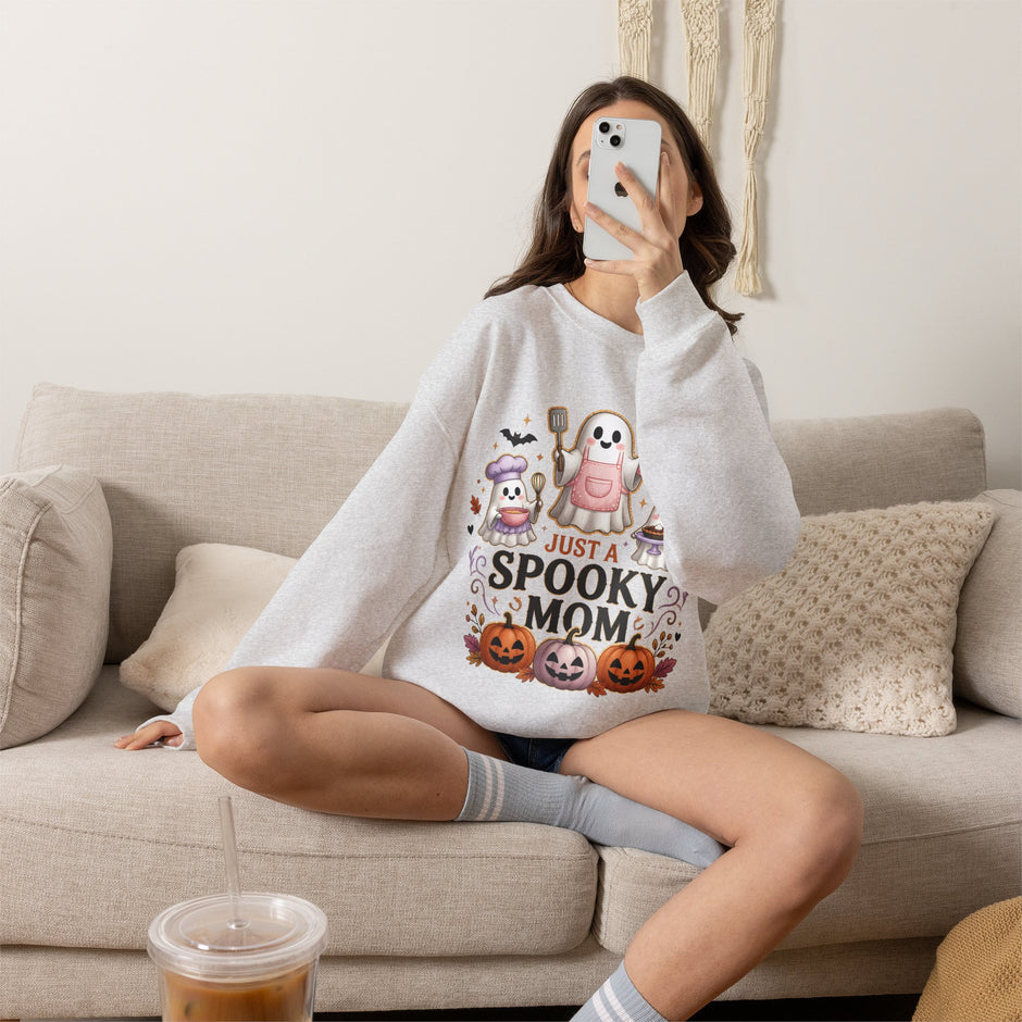 Spooky Mom Crewneck Sweatshirt – Cute Halloween Ghosts & Pumpkins