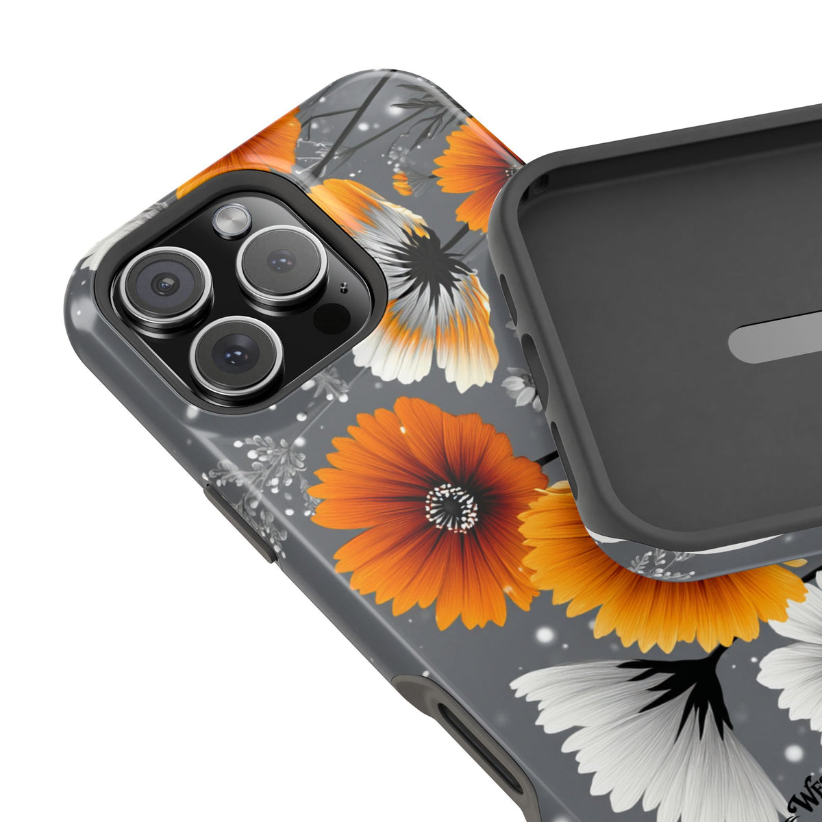 Floral Orange & Gray - Extreme Impact MagSafe Phone Case