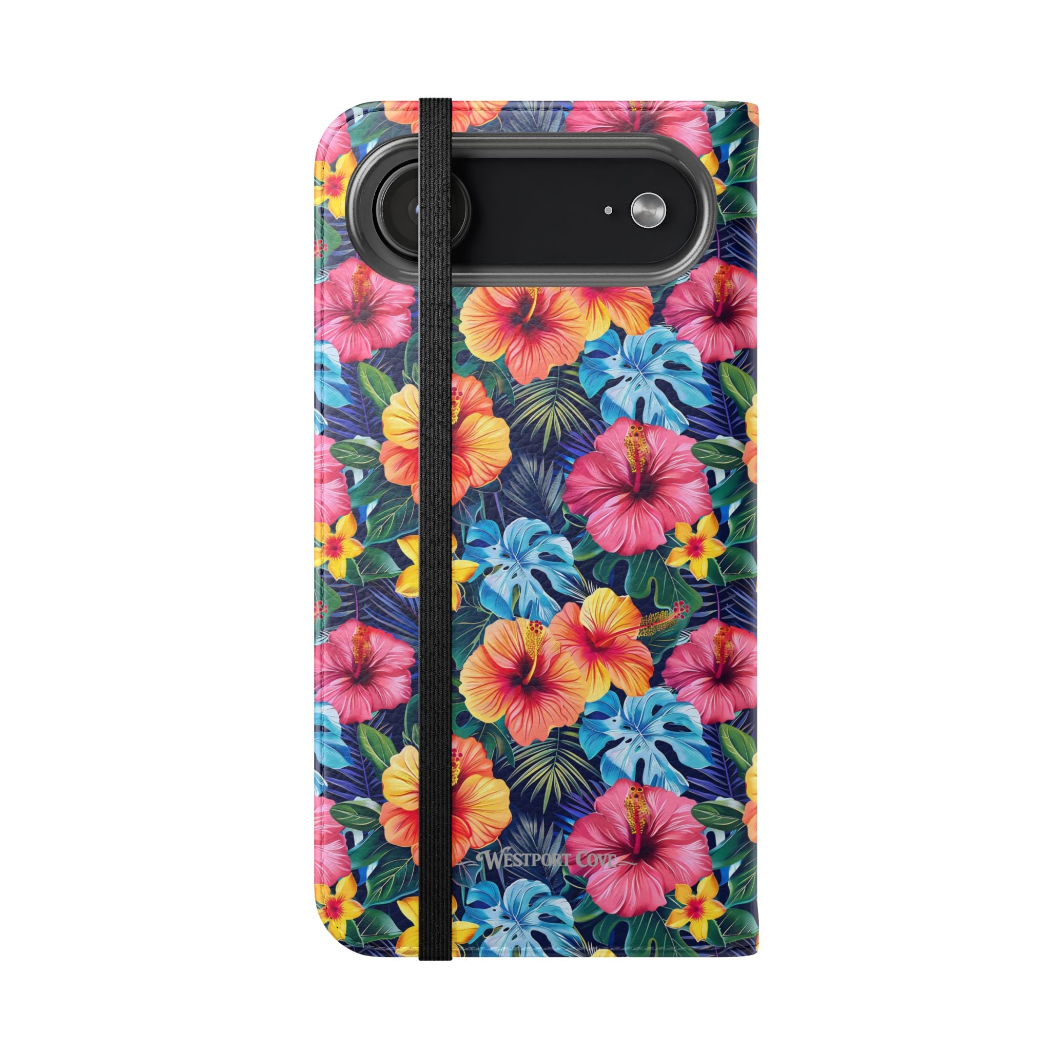 Tropical Hibiscus Flip Phone Case — Floral Wallet Flip Case with Card Slots