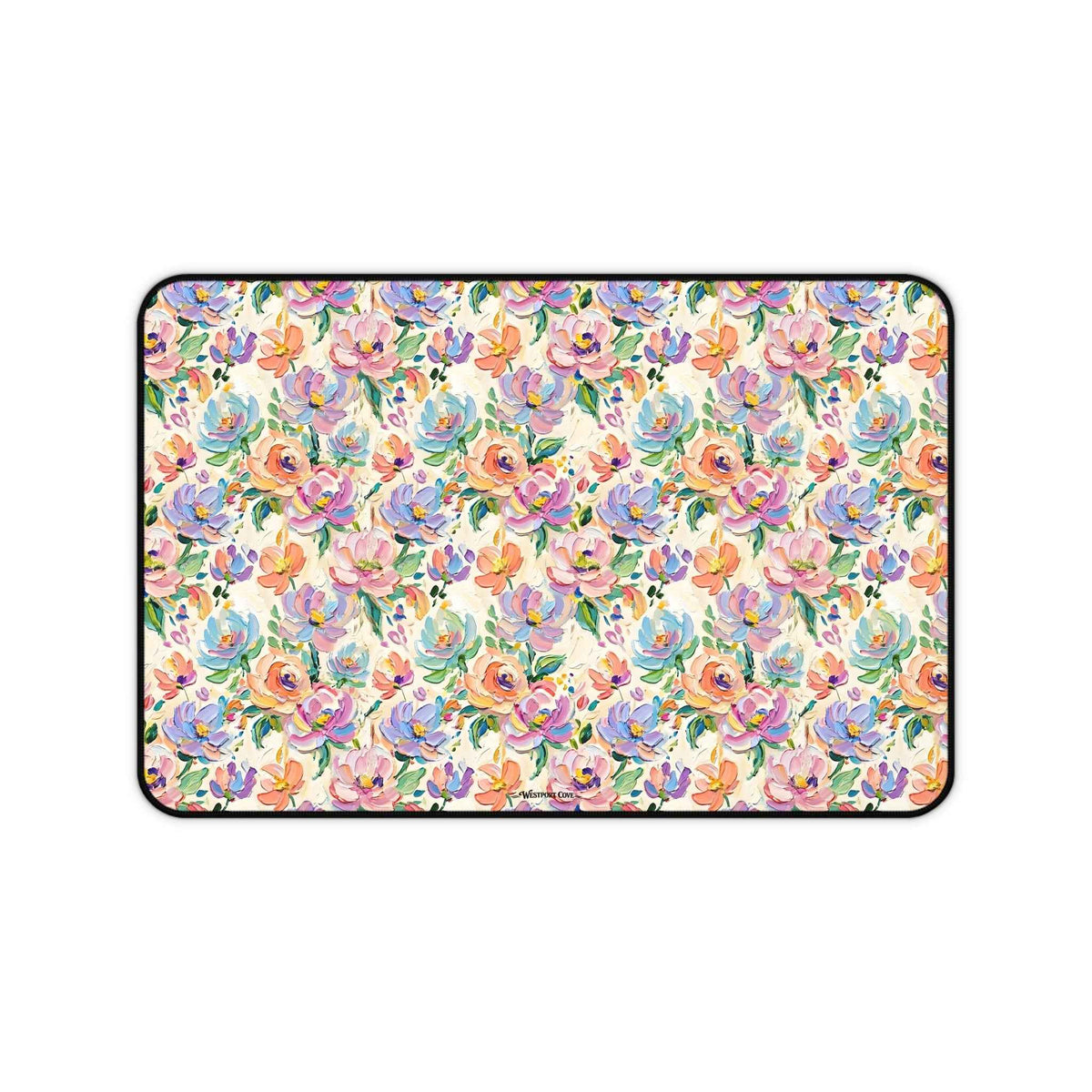 Floral Paint Desk Mat — Pastel Rose Pattern Office Mousepad