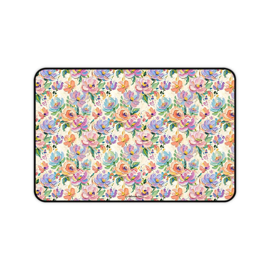 Floral Paint Desk Mat — Pastel Rose Pattern Office Mousepad