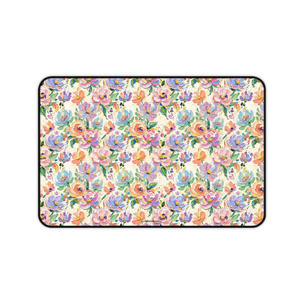 Floral Paint Desk Mat — Pastel Rose Pattern Office Mousepad