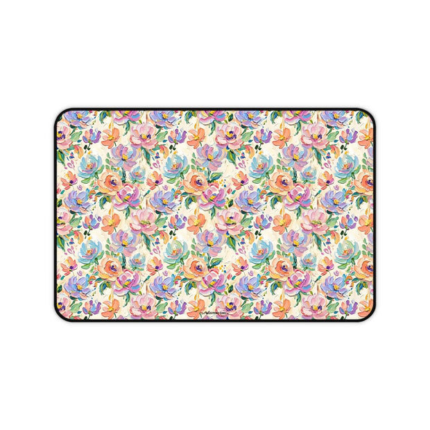 Floral Paint Desk Mat — Pastel Rose Pattern Office Mousepad
