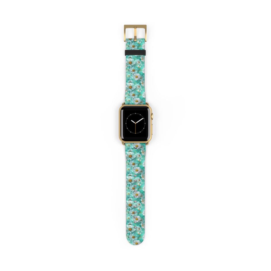The Blue - Daisy Meadow Floral Apple Watch Band – Teal Daisy Apple Watch Strap