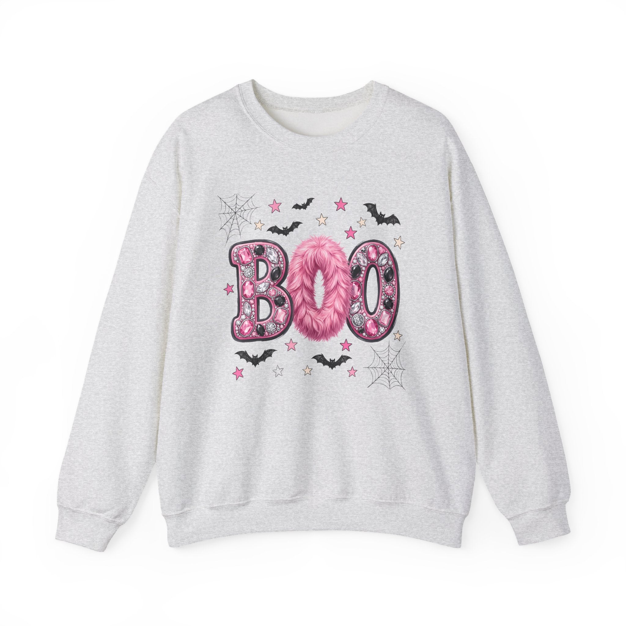 Halloween 'Boo' Crewneck Sweatshirt — Cute Pink Bat & Star Graphic