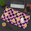 Daisy Checkerboard Desk Mat — Pink & Black Floral Mouse Desk Pad