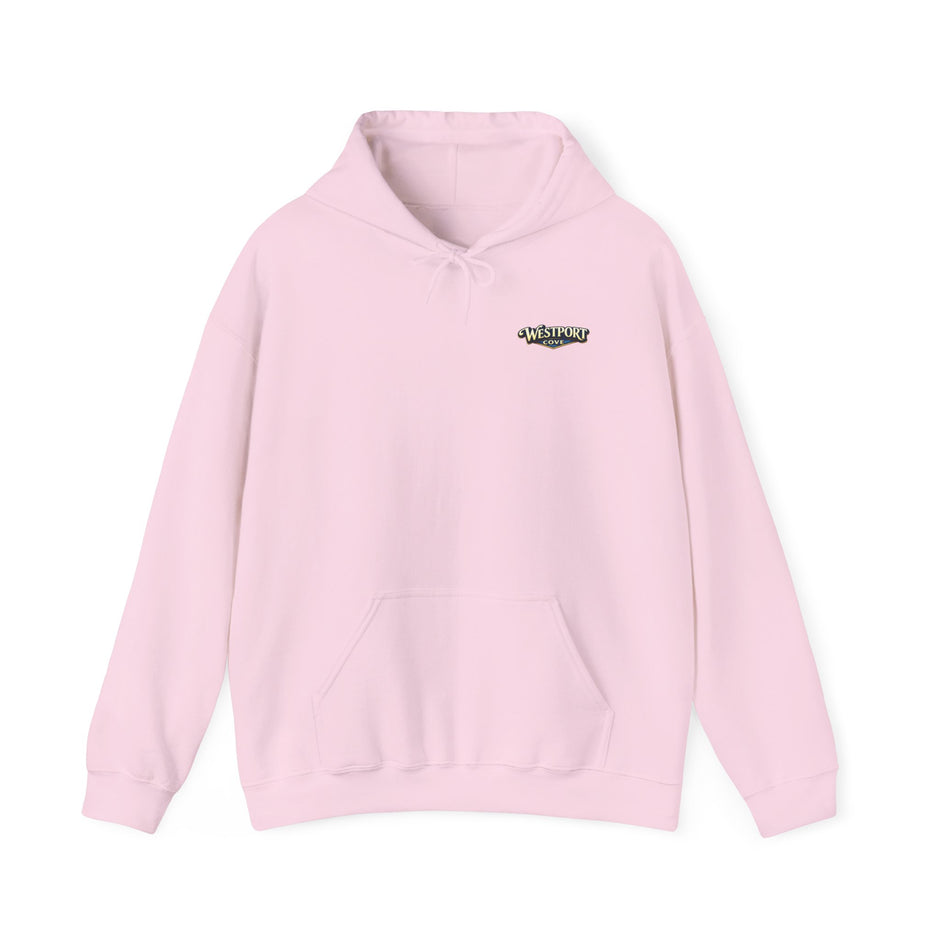 Westport Cove Hoodie — Scenic Lake Cabin Vintage Logo Hooded Sweatshirt
