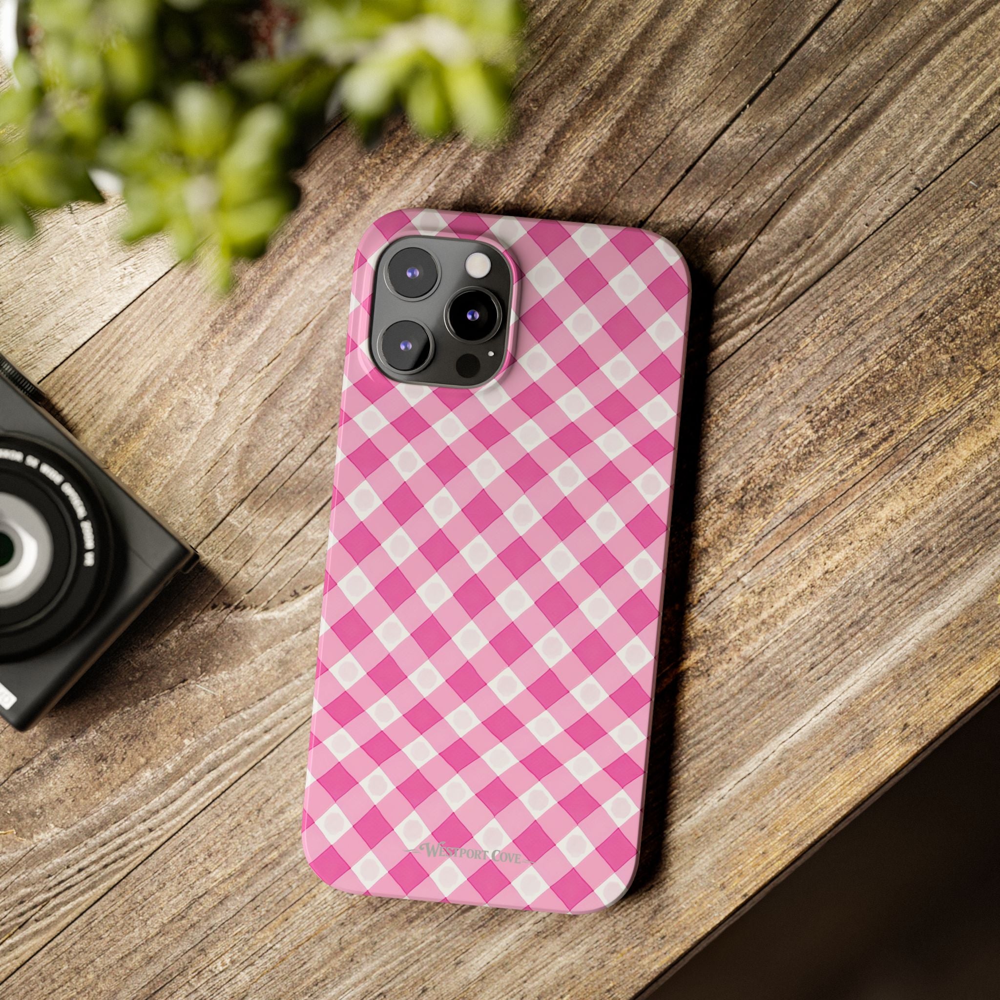 Pink Gingham - Essential Phone Case - Lightweight Protective Cover