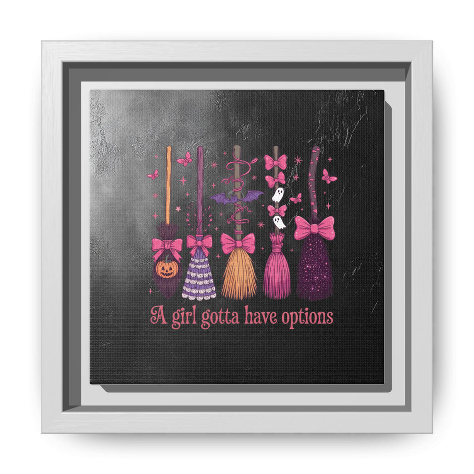 Halloween Broom Canvas Print — “A Girl Gotta Have Options” Framed Wall Art