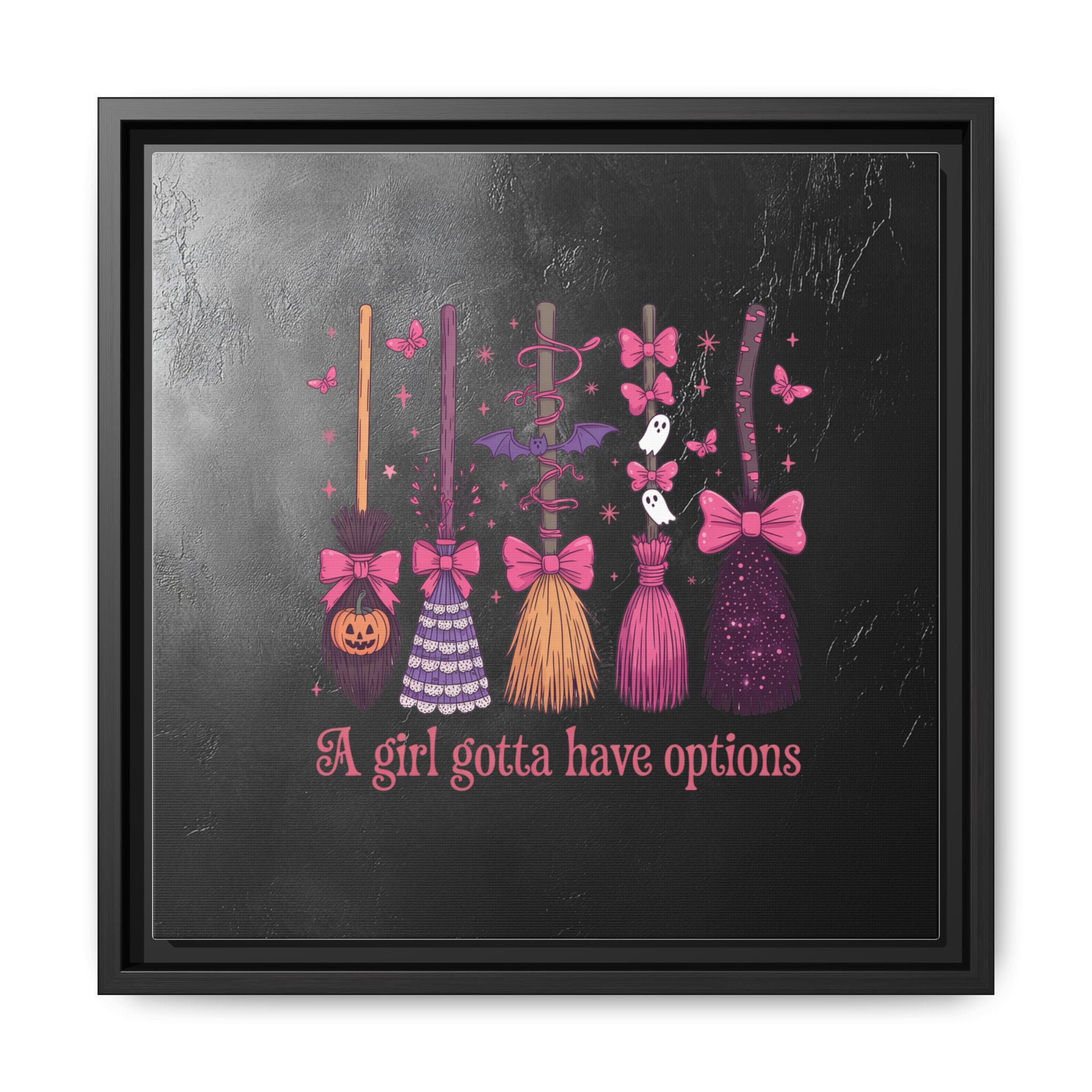 Halloween Broom Canvas Print — “A Girl Gotta Have Options” Framed Wall Art
