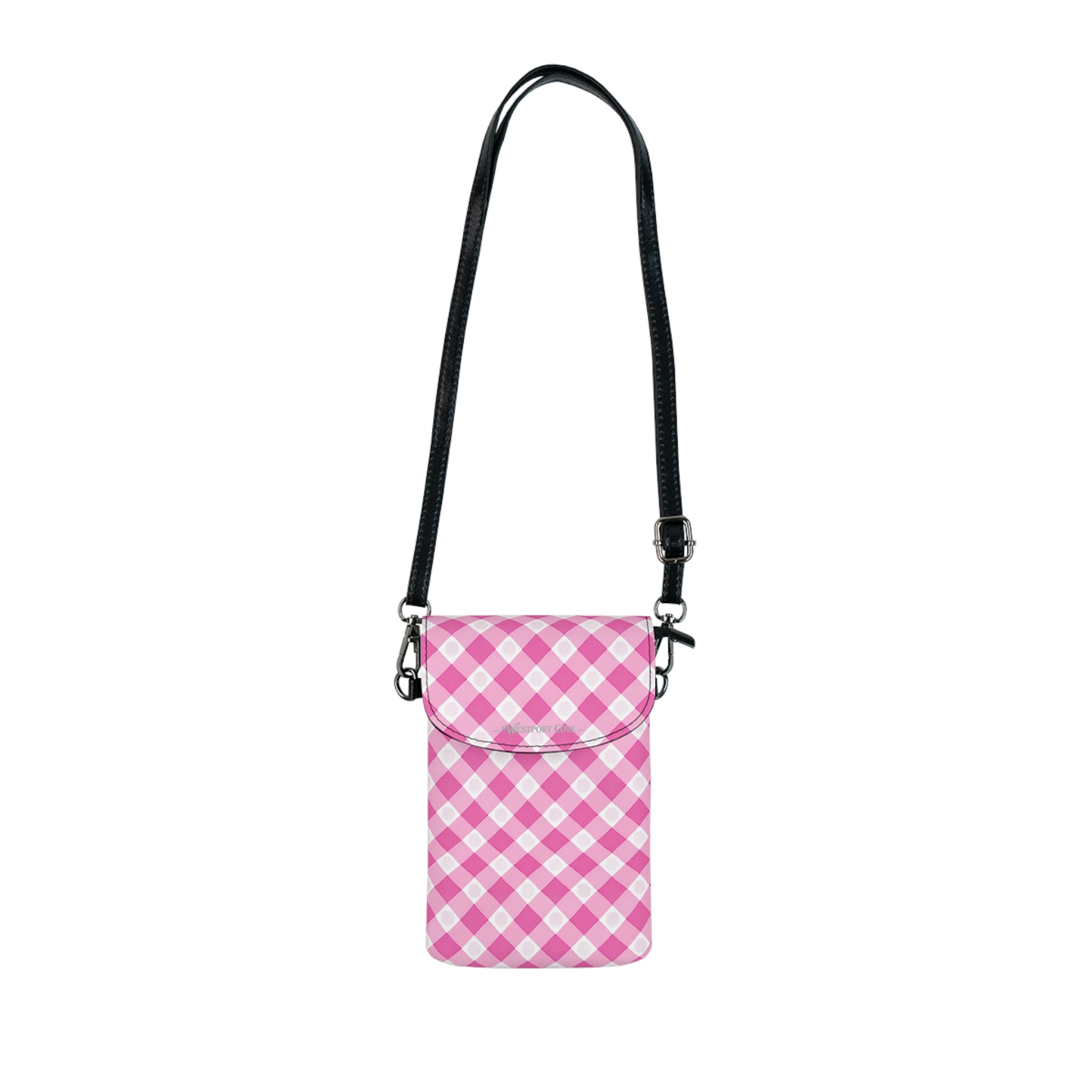 Pink Gingham - Phone Wallet Crossbody — Small Cell Phone Purse with Card Pocket