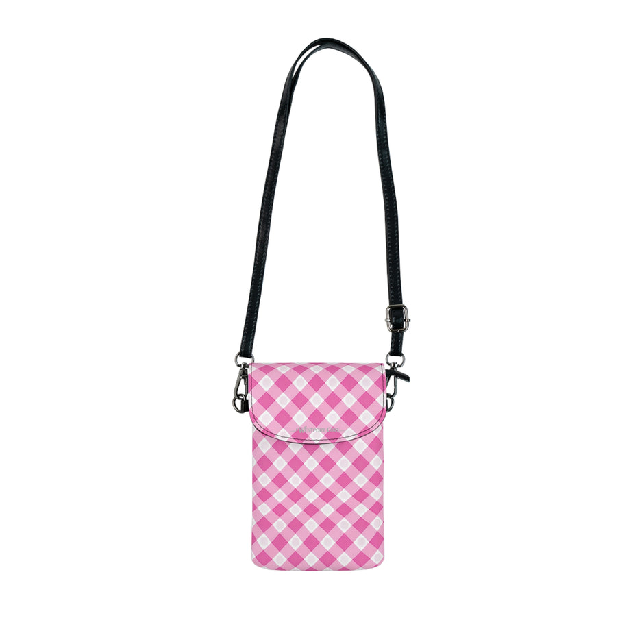 Pink Gingham - Phone Wallet Crossbody — Small Cell Phone Purse with Card Pocket