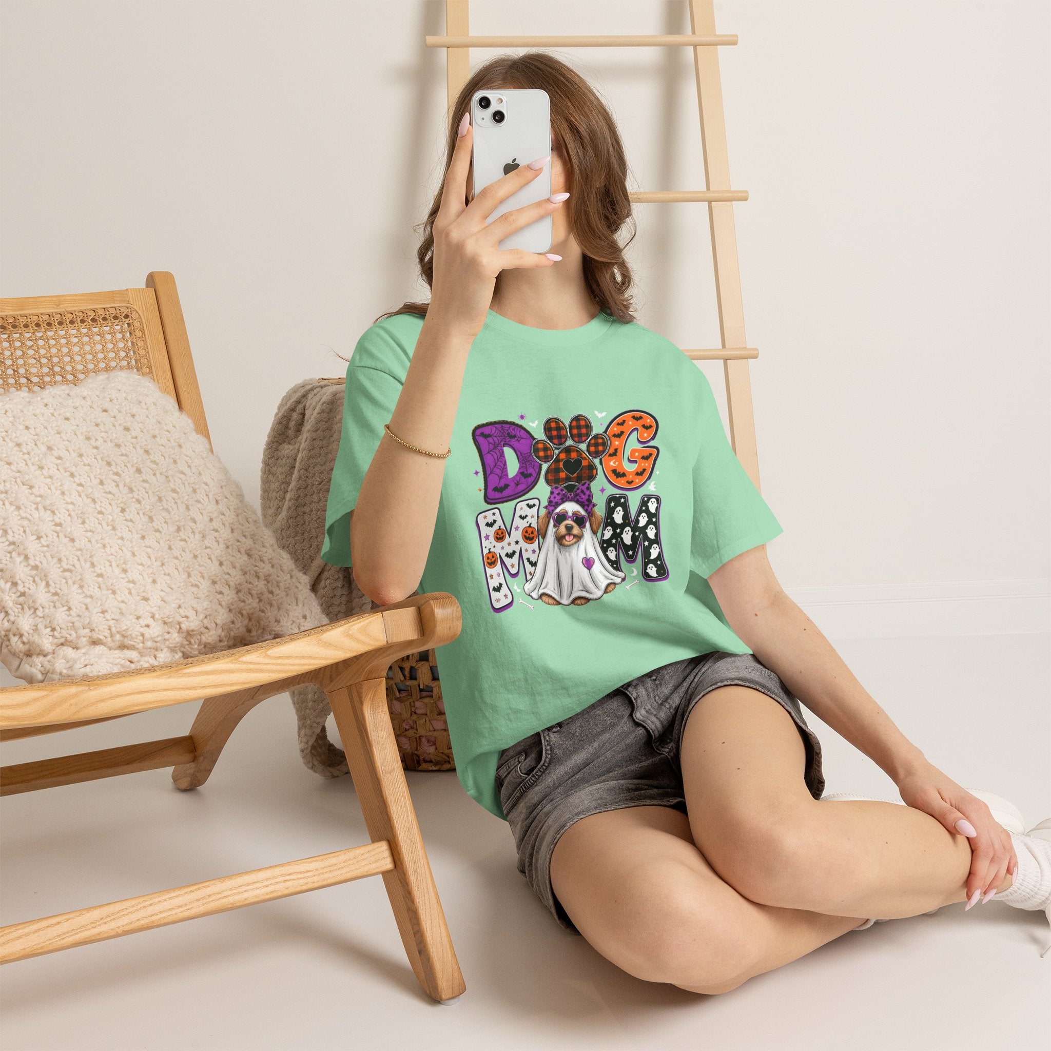 Dog Mom Halloween T‑Shirt — Ghost Pup & Spooky Pattern Tee
