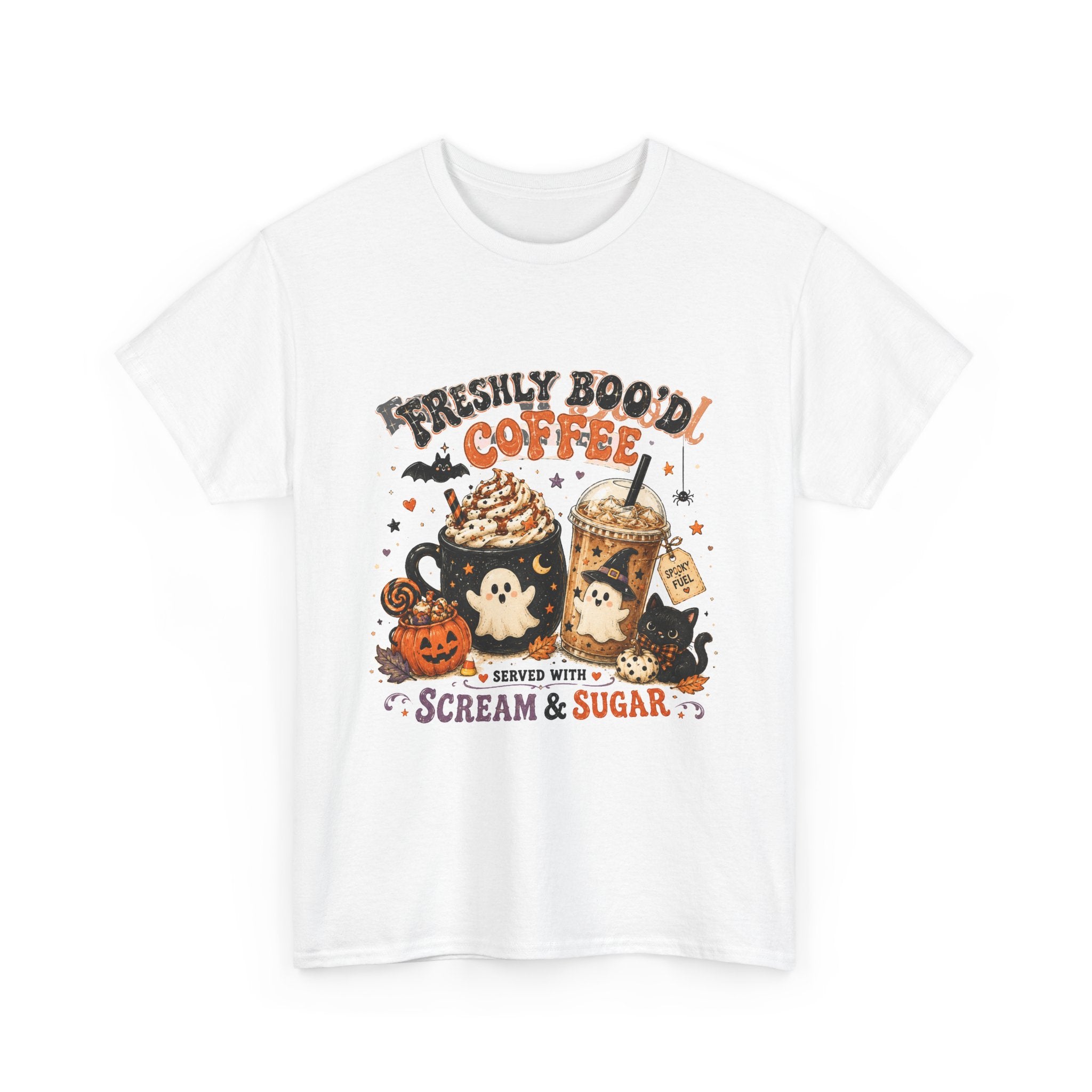 Halloween Coffee Tee — “Freshly Boo’d Coffee: Served with Scream & Sugar”