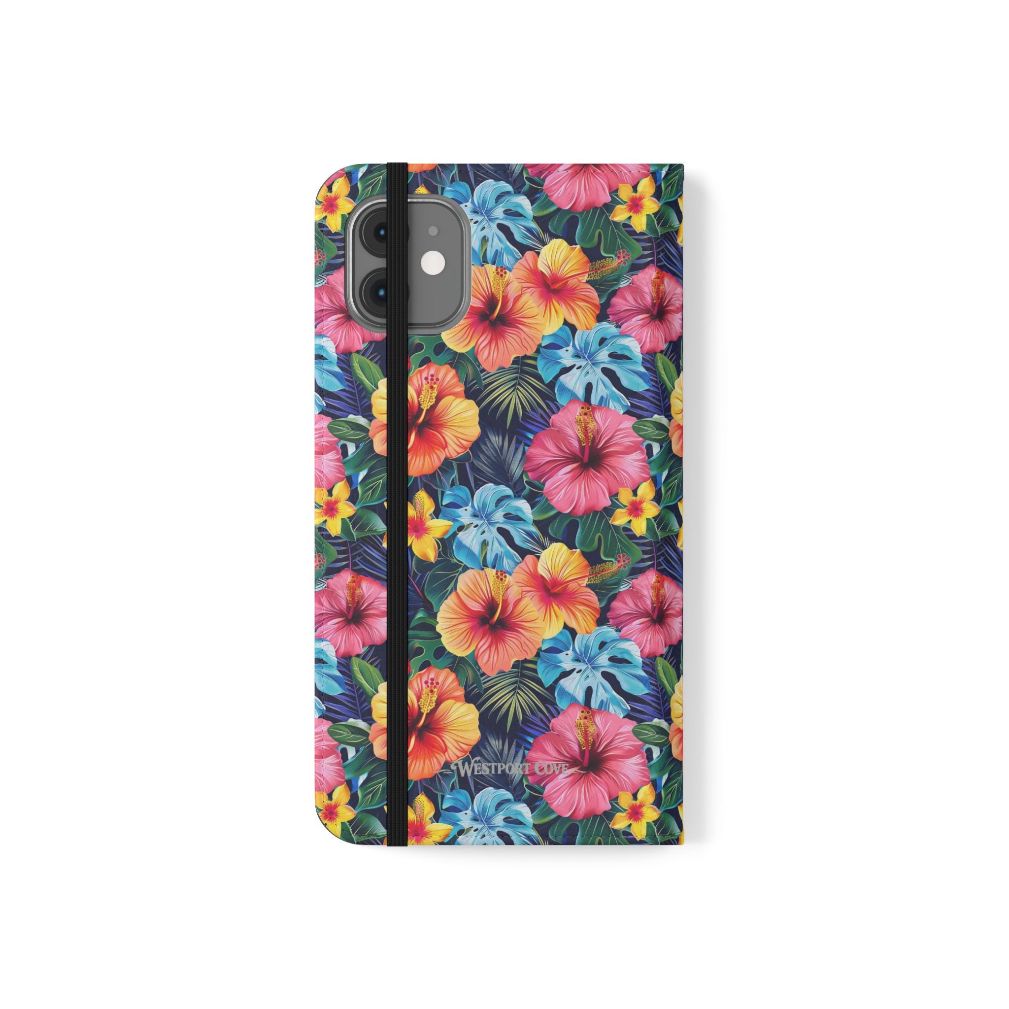 Tropical Hibiscus Flip Phone Case — Floral Wallet Flip Case with Card Slots