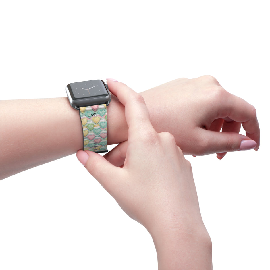 Be Mine; or Not - Pastel Heart Pattern Apple Watch Band — Cute Candy Hearts Watch Strap