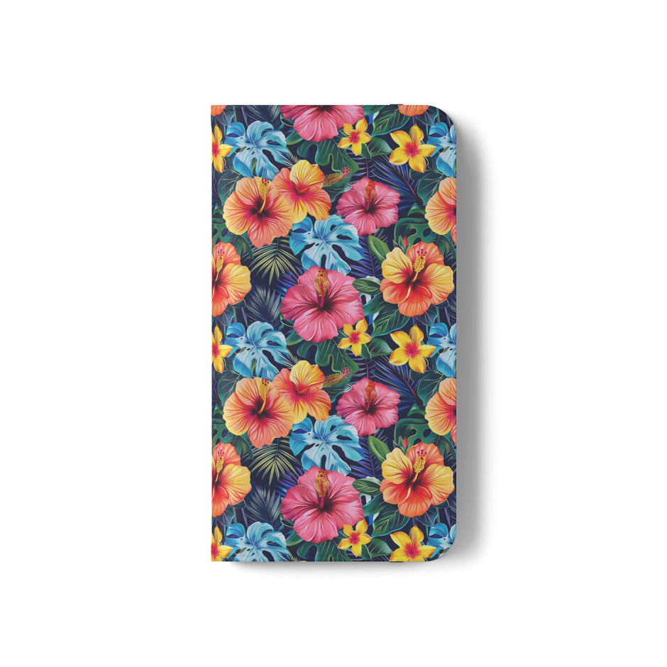 Tropical Hibiscus Flip Phone Case — Floral Wallet Flip Case with Card Slots