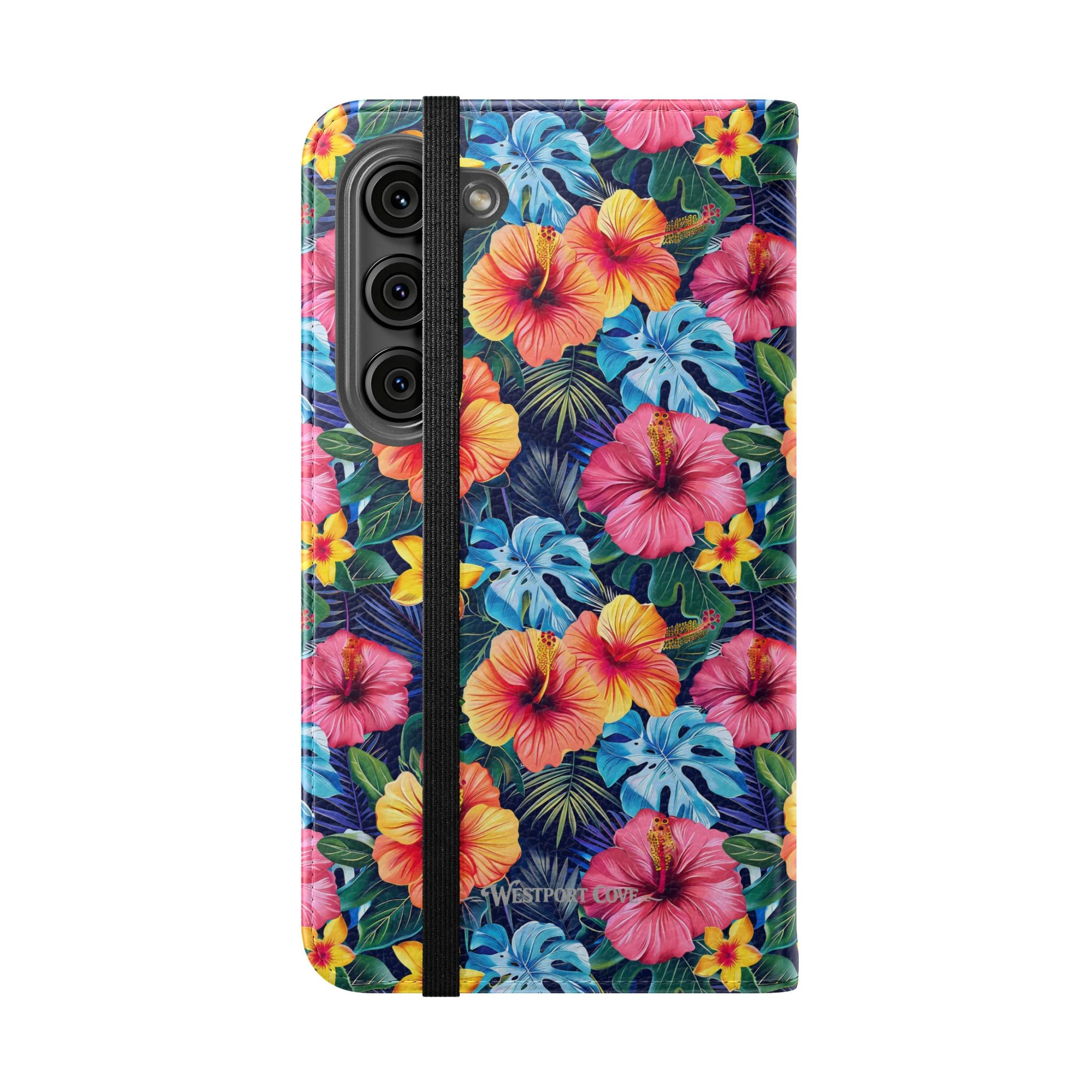 Tropical Hibiscus Flip Phone Case — Floral Wallet Flip Case with Card Slots