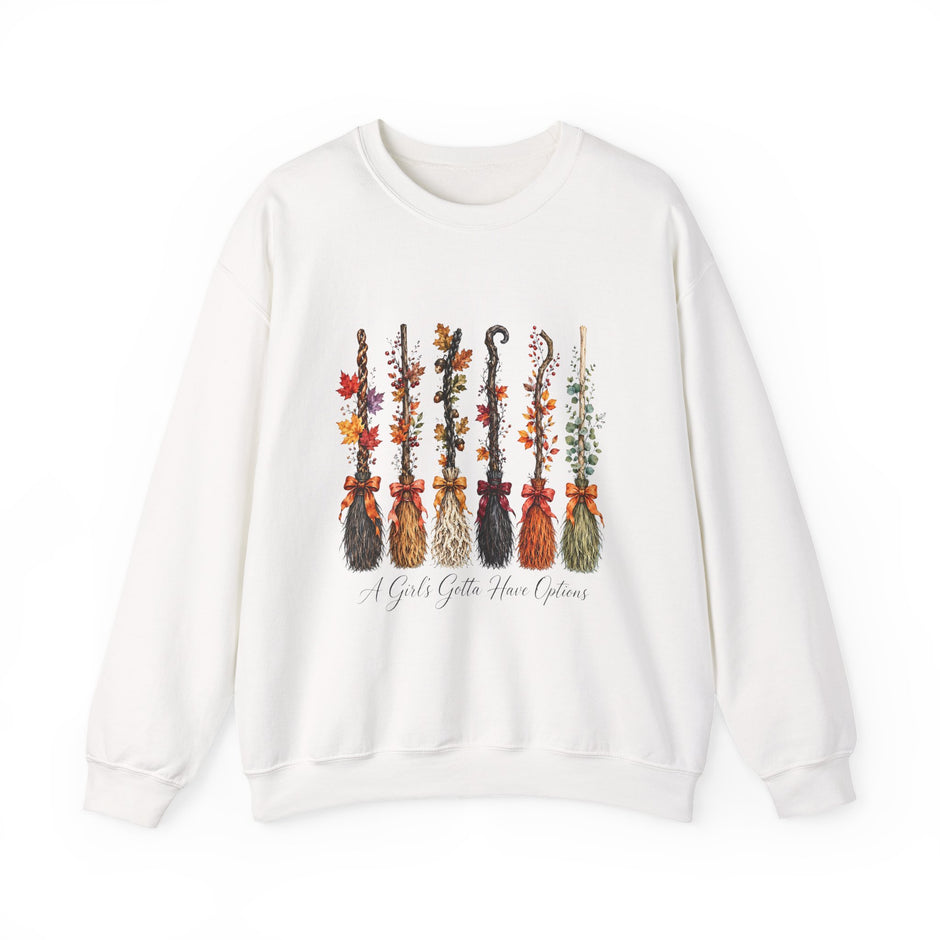 Witch Brooms Crewneck Sweatshirt —  Floral Brooms Fall Graphic