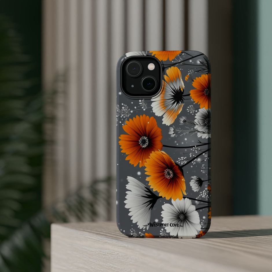 Floral Orange & Gray - Extreme Impact MagSafe Phone Case