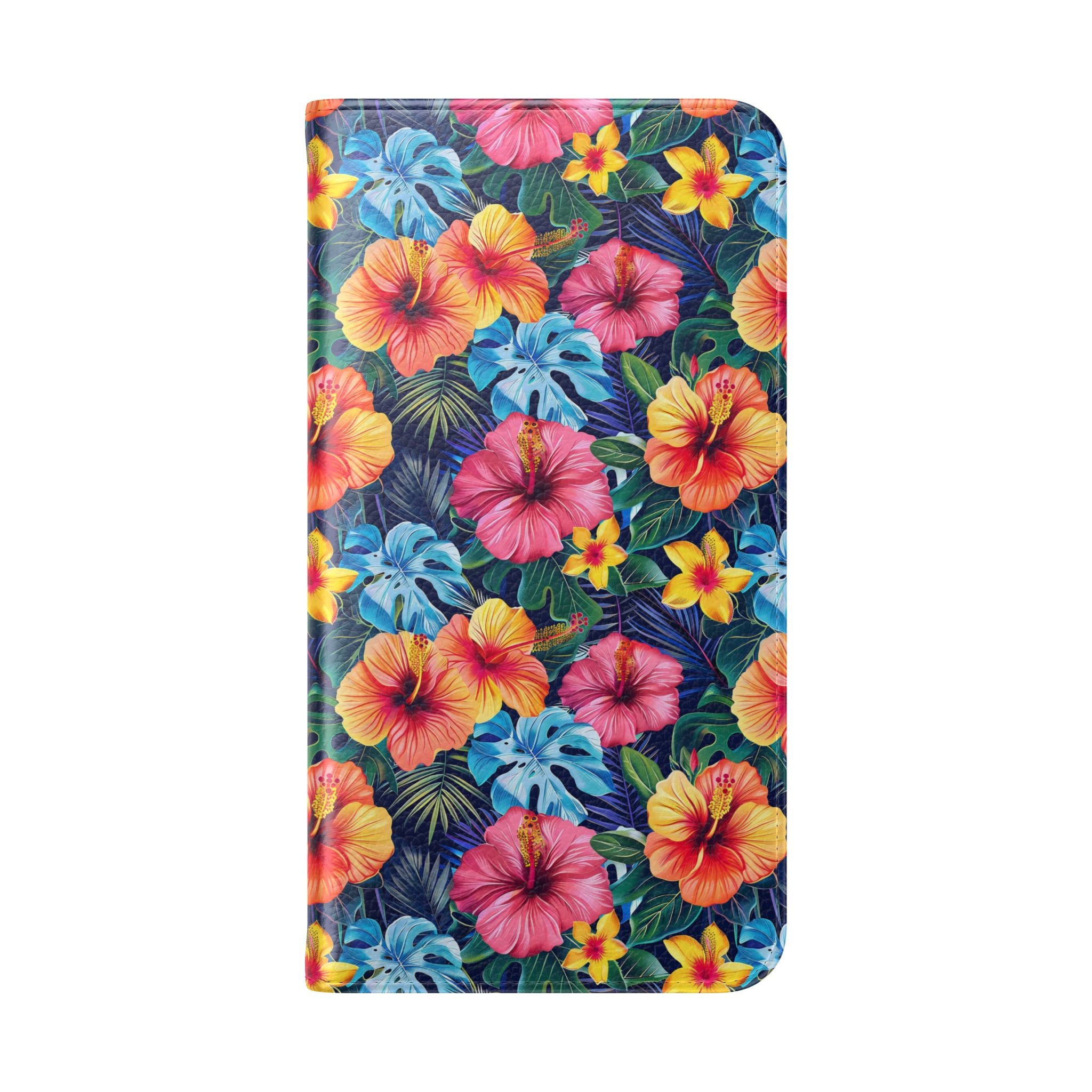 Tropical Hibiscus Flip Phone Case — Floral Wallet Flip Case with Card Slots
