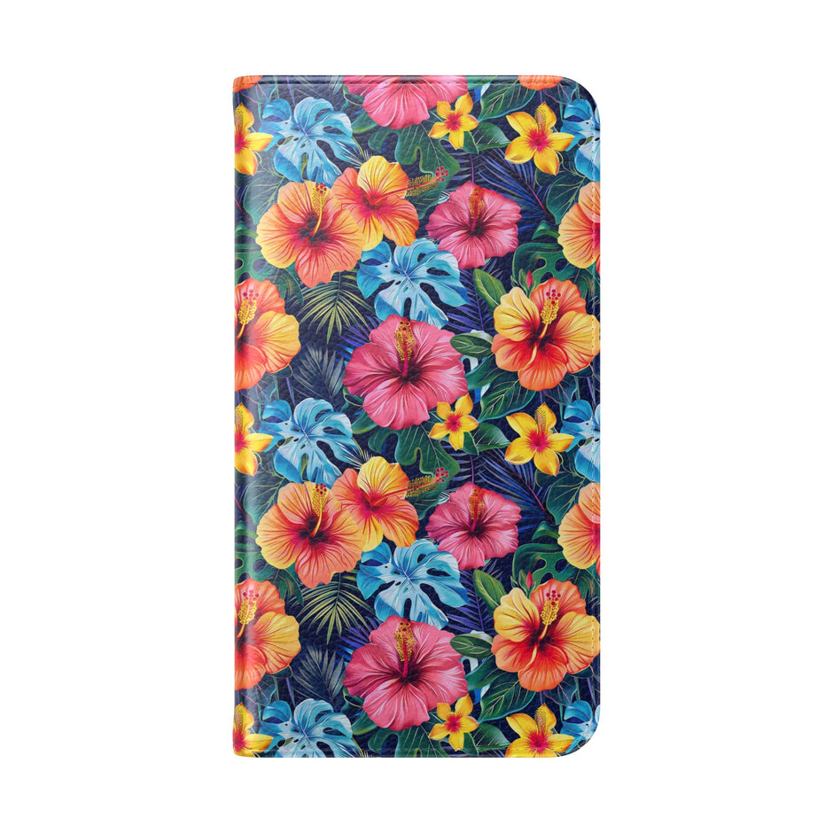 Tropical Hibiscus Flip Phone Case — Floral Wallet Flip Case with Card Slots