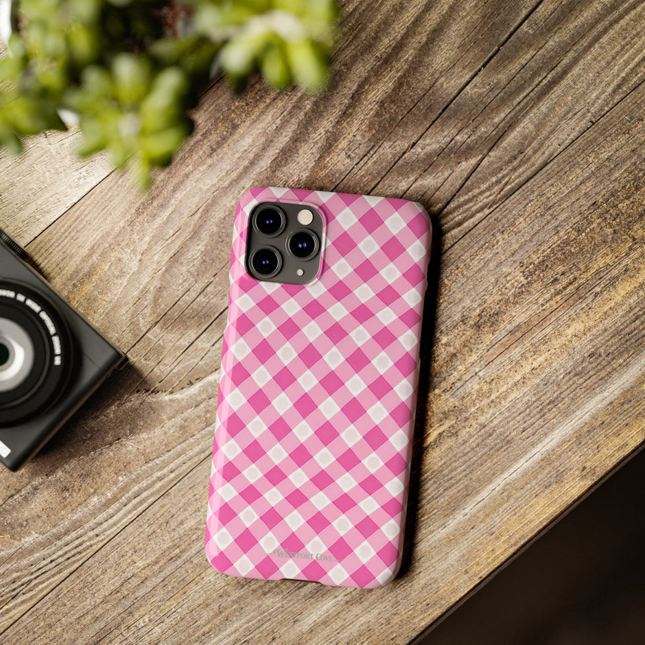 Pink Gingham - Essential Phone Case - Lightweight Protective Cover
