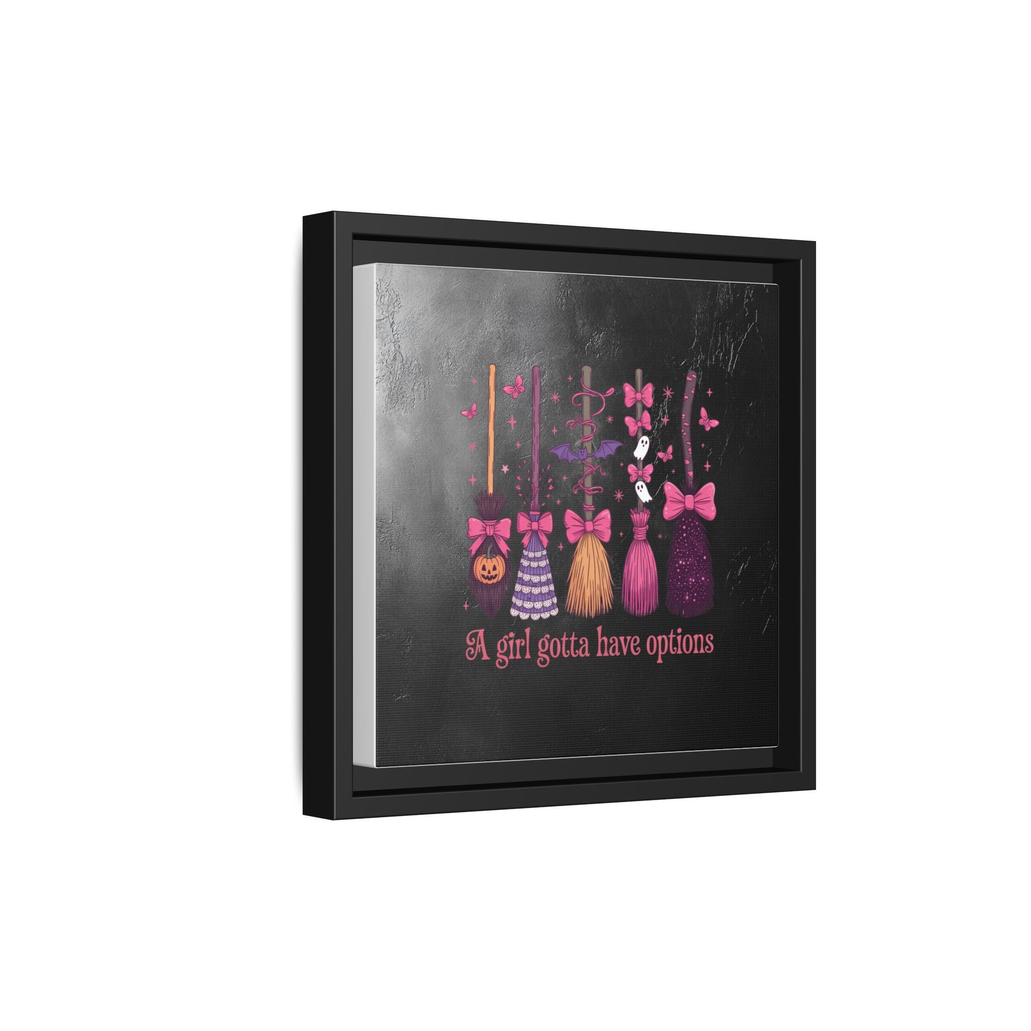 Halloween Broom Canvas Print — “A Girl Gotta Have Options” Framed Wall Art