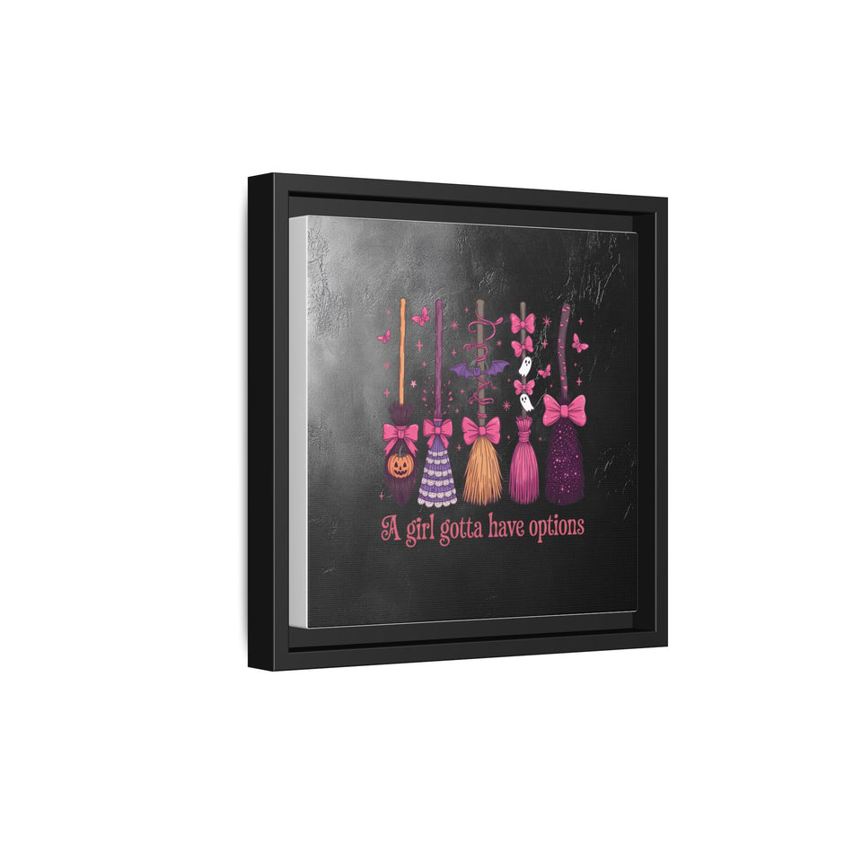 Halloween Broom Canvas Print — “A Girl Gotta Have Options” Framed Wall Art