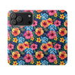 Tropical Hibiscus Flip Phone Case — Floral Wallet Flip Case with Card Slots