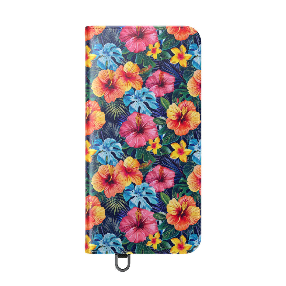 Tropical Hibiscus Flip Phone Case — Floral Wallet Flip Case with Card Slots