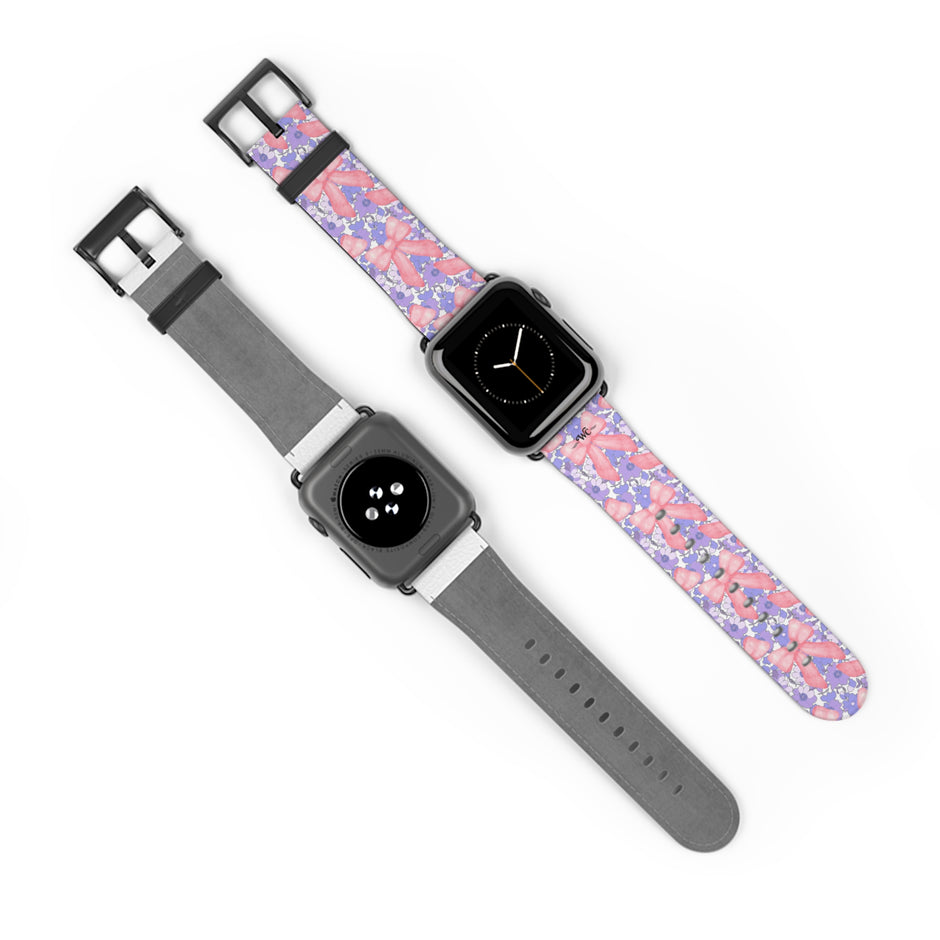 Bow Floral - Ribbon Pattern Apple Watch Band — Pastel Pink & Lavender Watch Strap