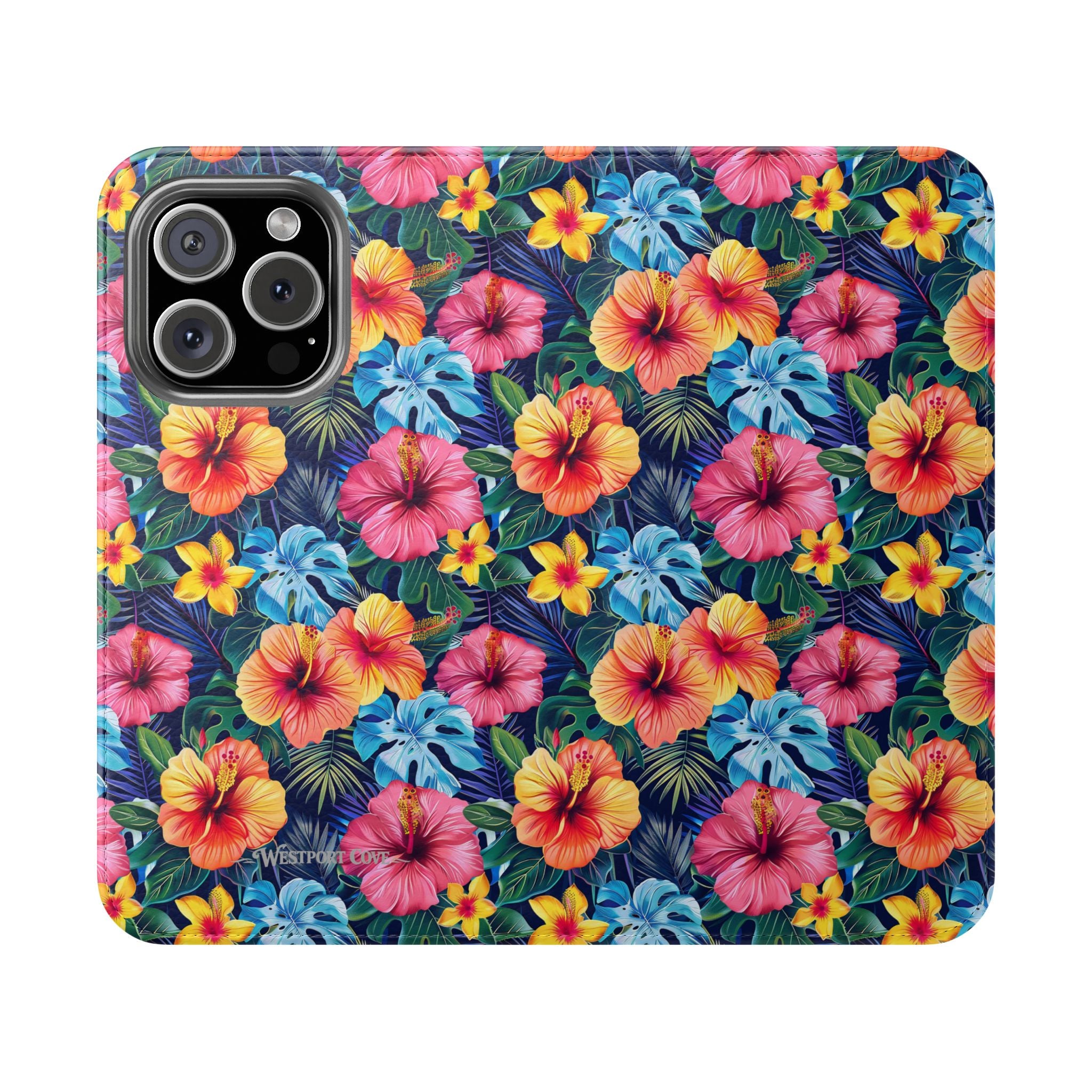Tropical Hibiscus Flip Phone Case — Floral Wallet Flip Case with Card Slots