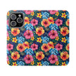 Tropical Hibiscus Flip Phone Case — Floral Wallet Flip Case with Card Slots