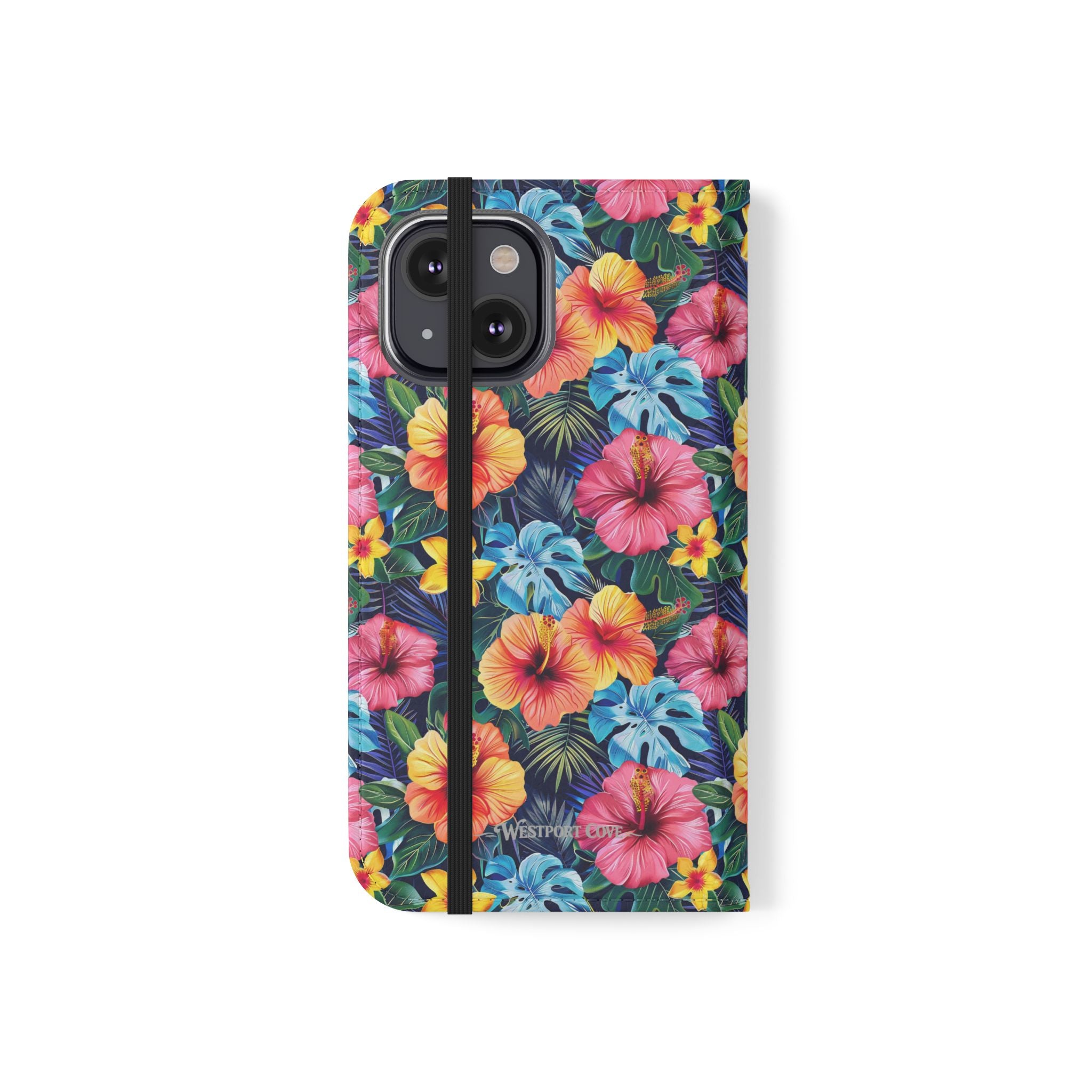 Tropical Hibiscus Flip Phone Case — Floral Wallet Flip Case with Card Slots