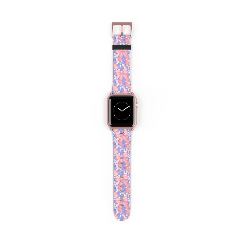 Bow Floral - Ribbon Pattern Apple Watch Band — Pastel Pink & Lavender Watch Strap