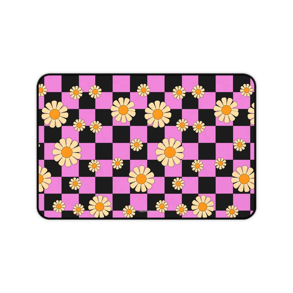 Daisy Checkerboard Desk Mat — Pink & Black Floral Mouse Desk Pad