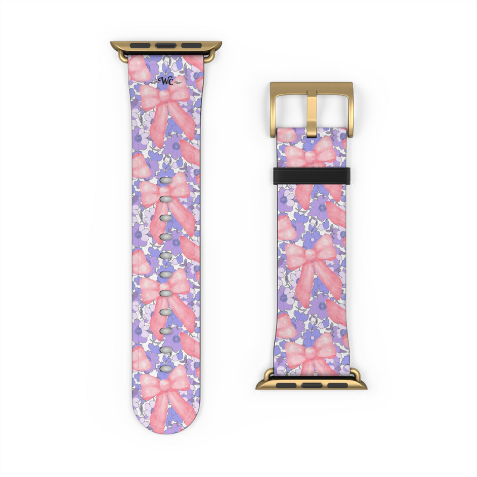 Bow Floral - Ribbon Pattern Apple Watch Band — Pastel Pink & Lavender Watch Strap