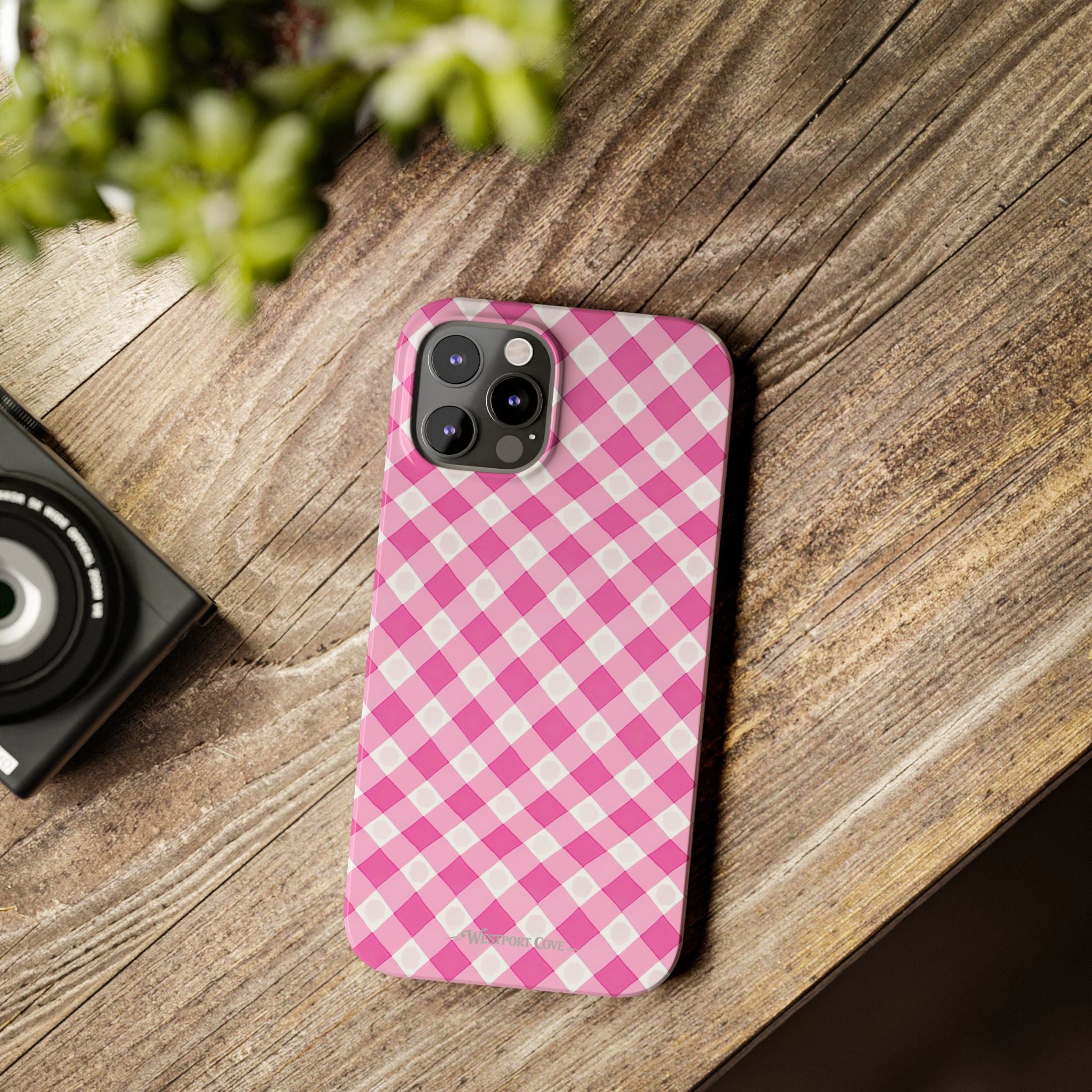 Pink Gingham - Essential Phone Case - Lightweight Protective Cover
