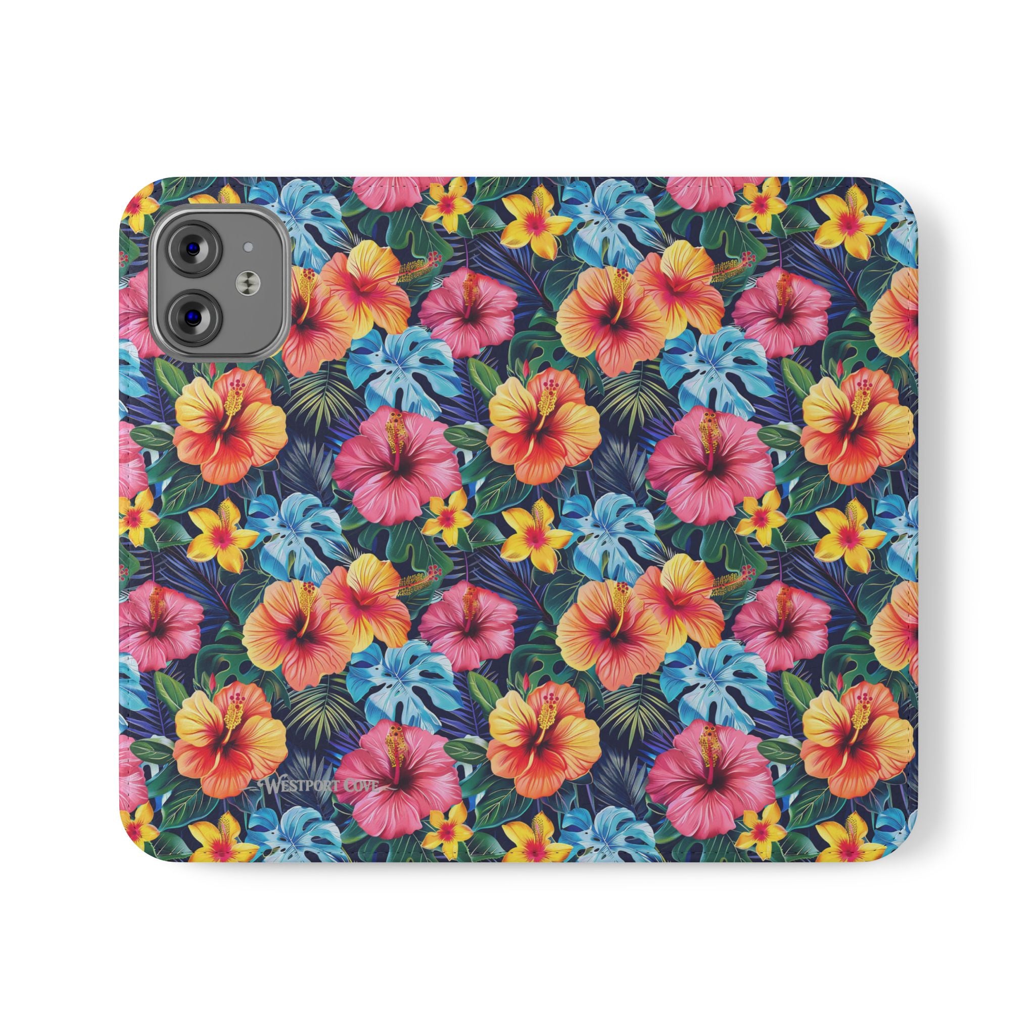 Tropical Hibiscus Flip Phone Case — Floral Wallet Flip Case with Card Slots