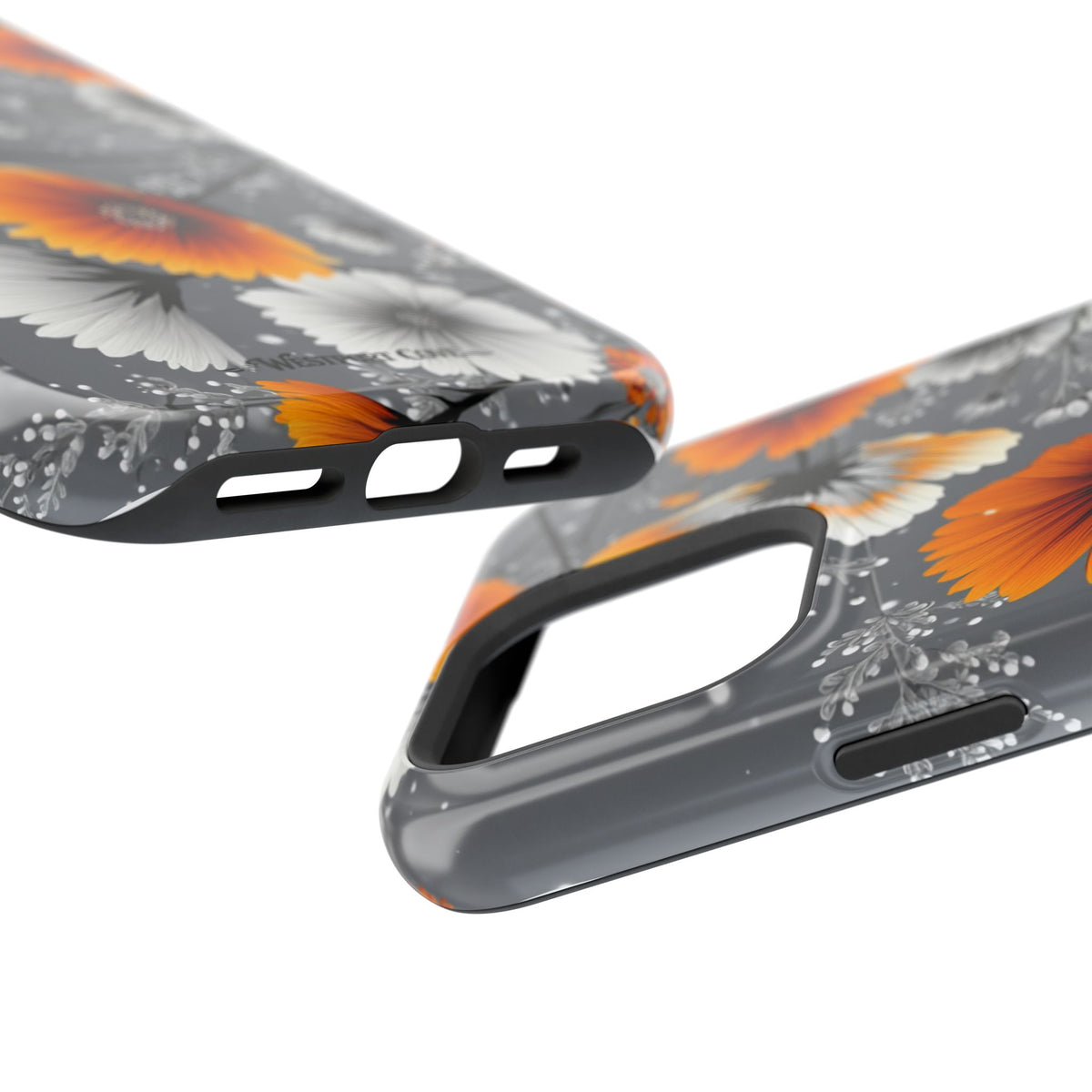 Floral Orange & Gray - Extreme Impact MagSafe Phone Case