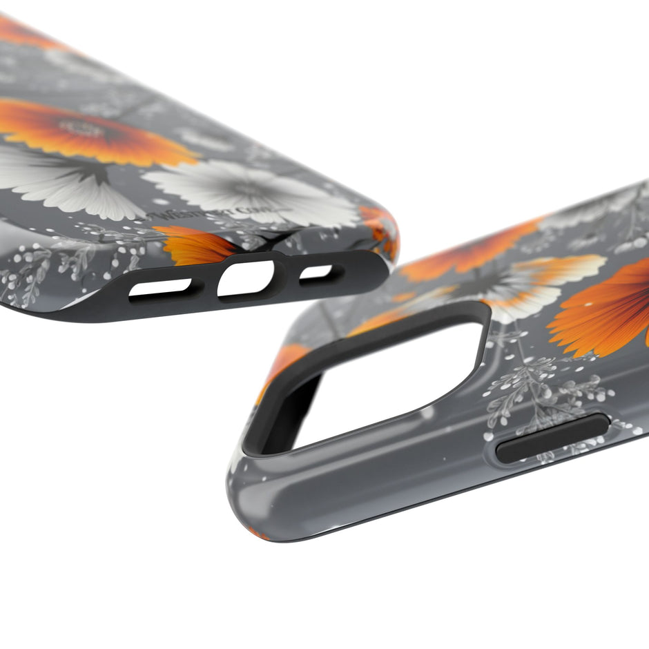 Floral Orange & Gray - Extreme Impact MagSafe Phone Case