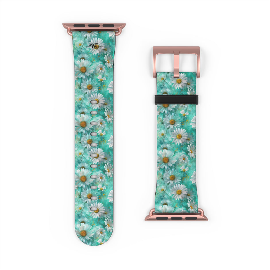 The Blue - Daisy Meadow Floral Apple Watch Band – Teal Daisy Apple Watch Strap