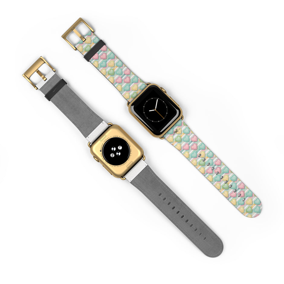 Be Mine; or Not - Pastel Heart Pattern Apple Watch Band — Cute Candy Hearts Watch Strap