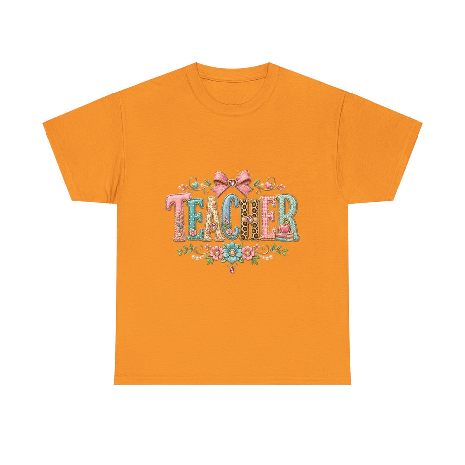 Teacher Floral Graphic Tee — Vintage Bow & Floral "TEACHER" Design
