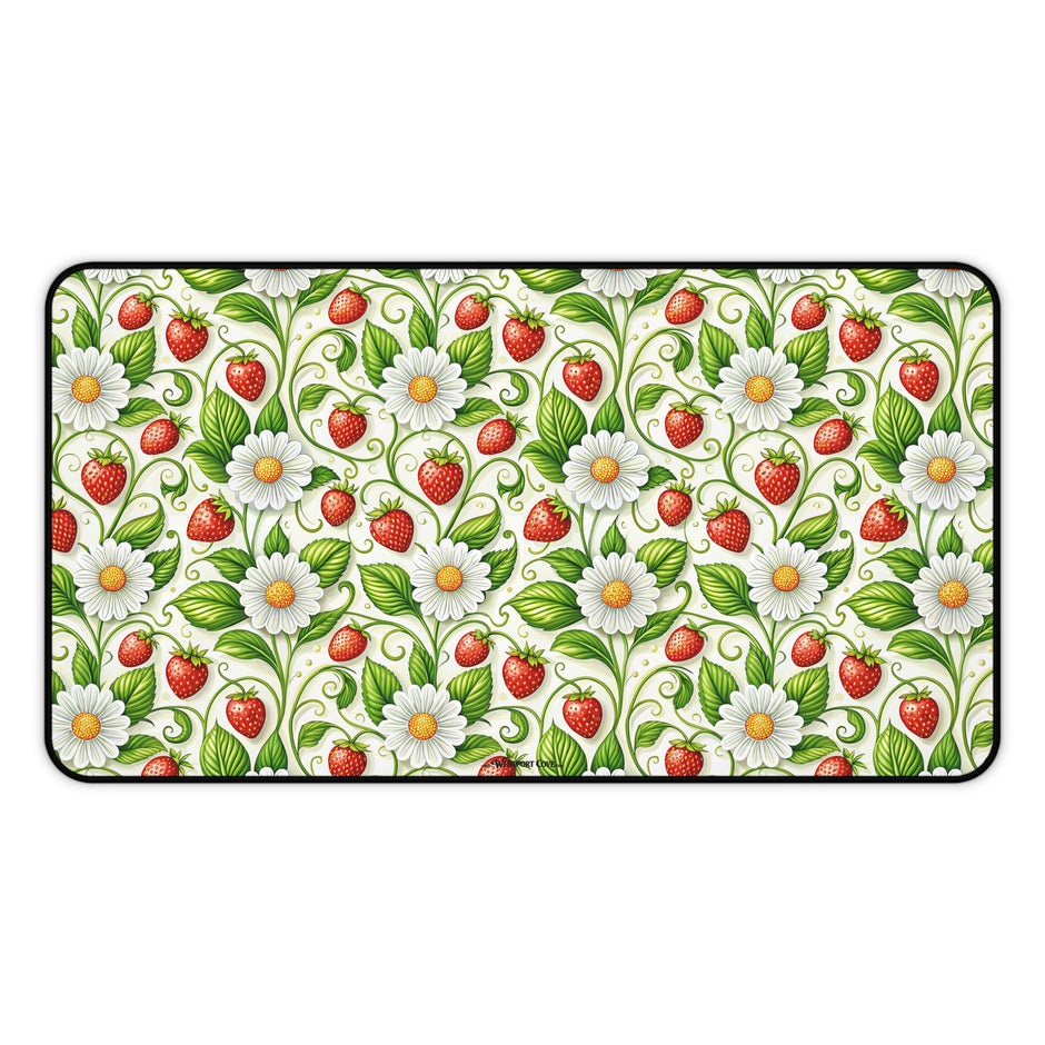 Strawberry Delight Desk Mat — Floral Vintage Garden Mouse Pad/Desk Protector
