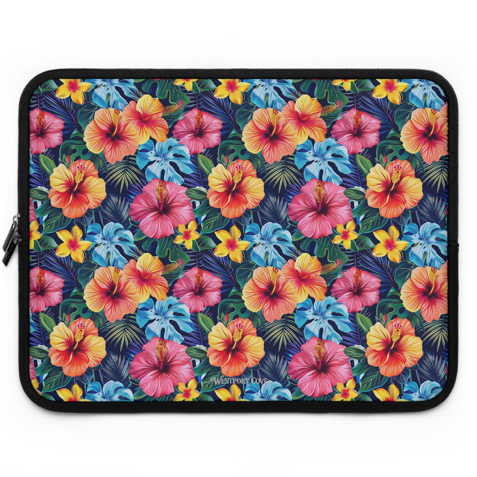 Tropical Hibiscus Laptop Sleeve — Bright Floral Neoprene Case