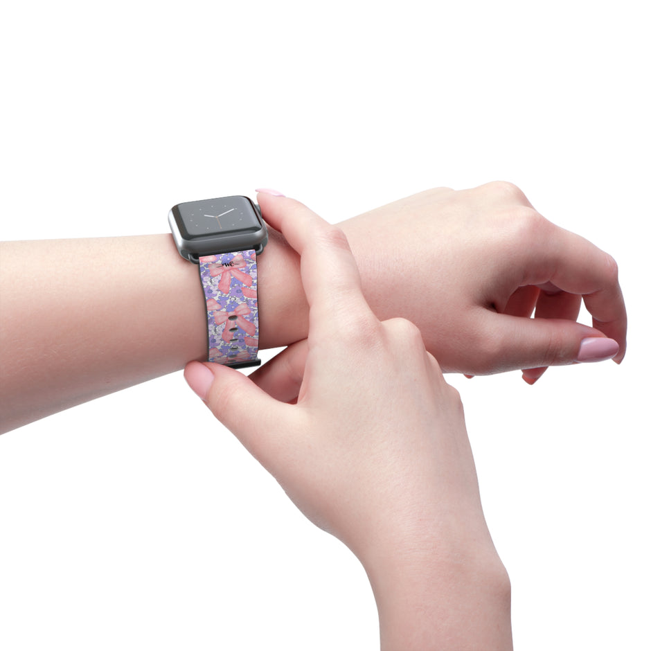 Bow Floral - Ribbon Pattern Apple Watch Band — Pastel Pink & Lavender Watch Strap