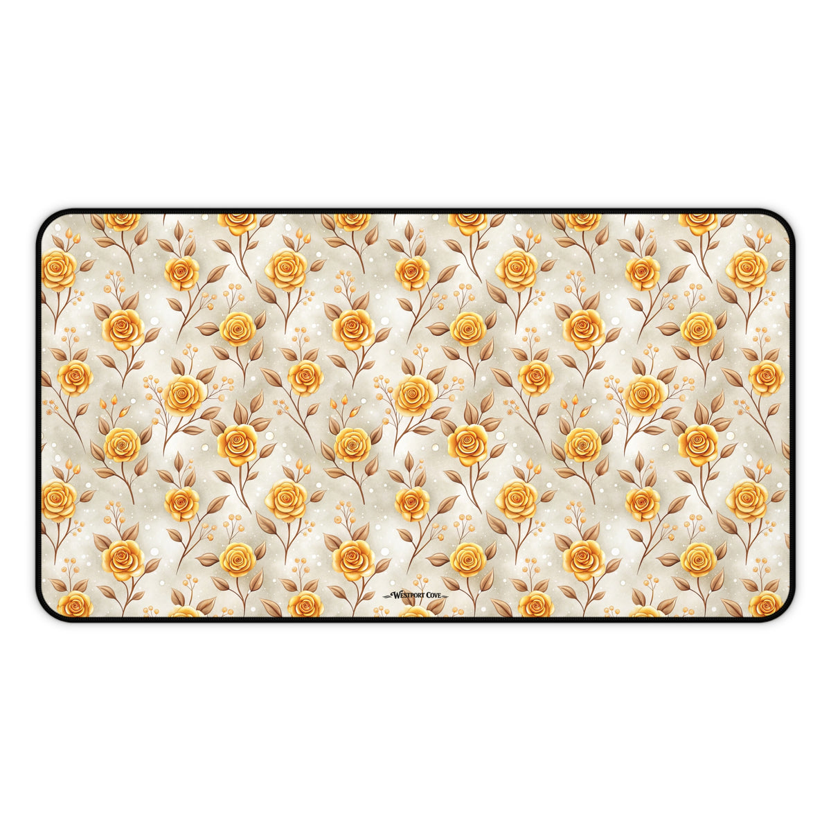 Golden Rose Desk Mat — Floral Office Mouse Pad for Home & Work